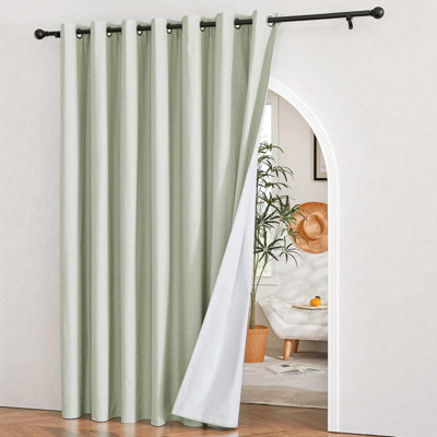 100% Blackout Curtain for Sliding Glass Door, Sliding Door Curtain with Linen Look, Completely Blackout Thermal Insulated Drape for Patio, Living Room, 1 Panel
