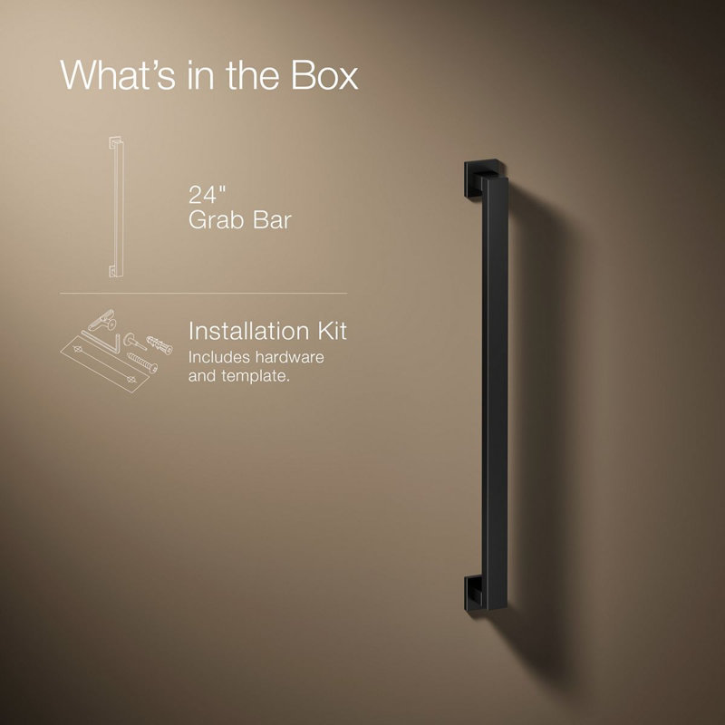 Square Metal Grab Bar for Shower, Bathroom Safety Grab Bar, Tub Rail, 26" W, Matte Black