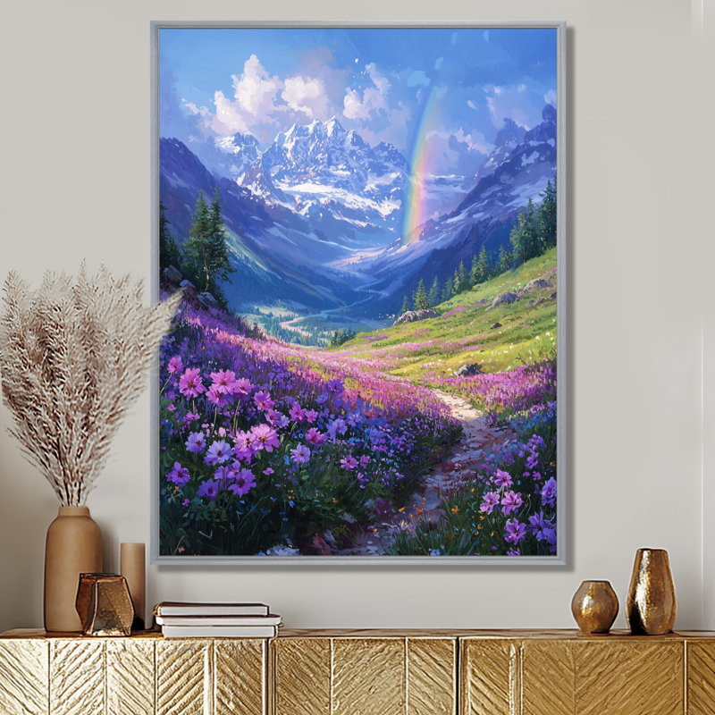 Rainbow in the Alpine Meadows II - Rainbow, reproduction d'art sur toile encadrée, H 20 po x l 12 po, Argent argent