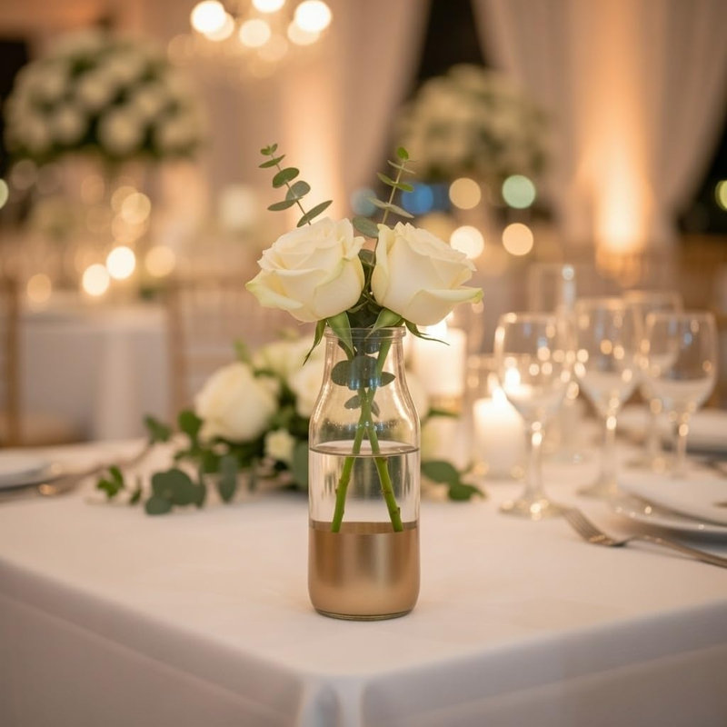 Hosley Set of 6 Pcs, Large Glass Vase for Flowers, Clear and Gold Vases in Bulk, Vintage Vases for Centrepieces, 6.75 Inch Glass Vase for Rustic Wedding Decorations, Spa