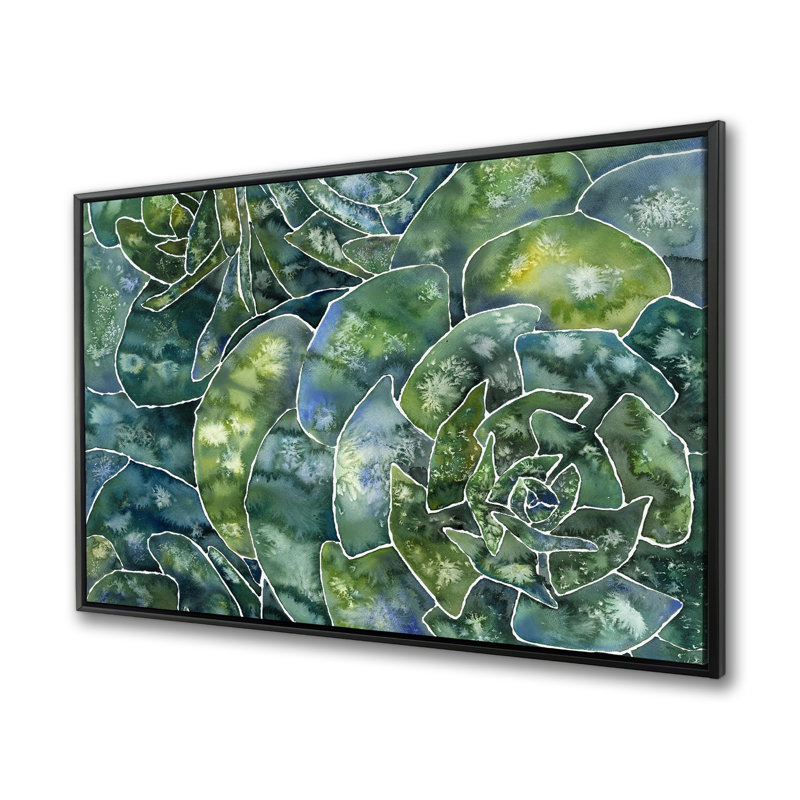 «Abstract Succulents», art encadré vert sur toile