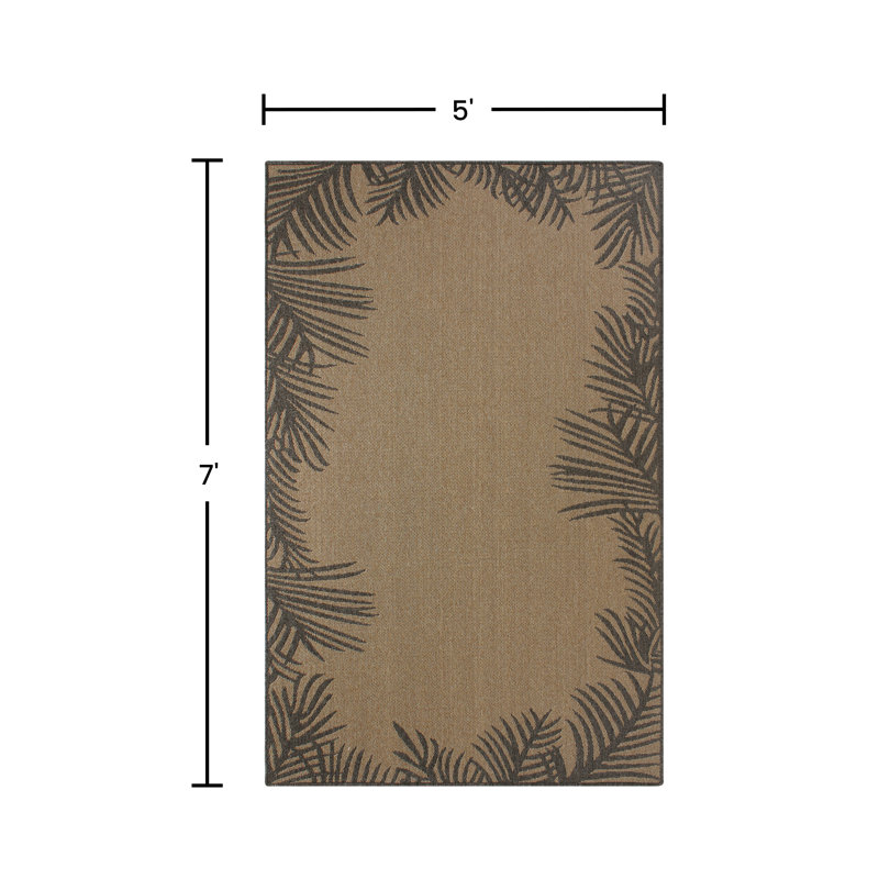 Palm Border Weave Indoor Outdoor Rug, Lightweight & Portable 5x7 ft Patio Area Rug