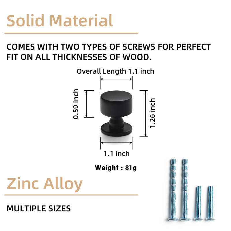 1" Diameter Circle Knob Multipack, Black