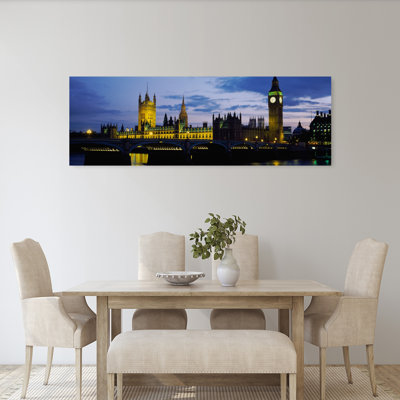 Édifice du gouvernement illuminé la nuit, Big Ben et les chambres du Parlement, Londres, Angleterre, Royaume-Uni, art mural contemporain abstrait gothique