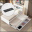 Lit plateforme simple avec tête de lit, USB, lit gigogne simple et 3 tiroirs, blanc