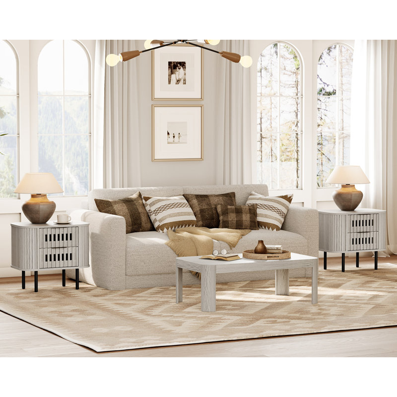 22.5 '' Fluted End Tables, White Washed