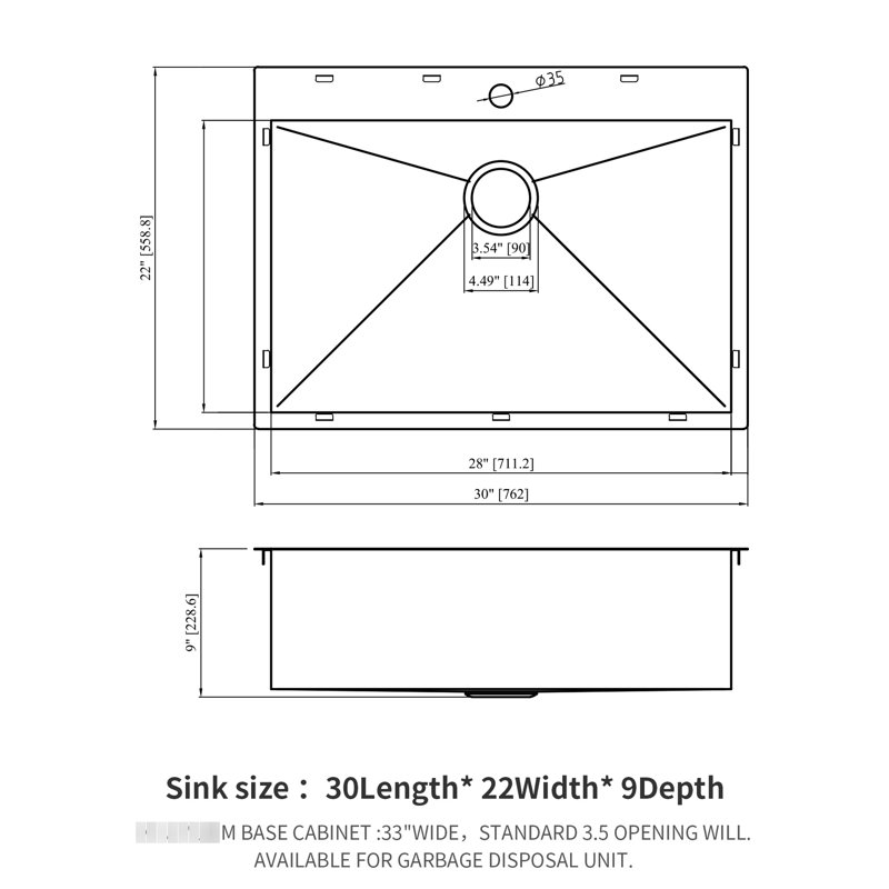 Gunmetal Black Drop In Kitchen Sink - 30" Wide. Stainless Steel 18 Gauge. Single Bowl. Heat & Seepage . Easy To Clean. 9" Deep With Drain Assembly And Rinse Grid 30"X22"X9". Gauge Steel. , 3.5"