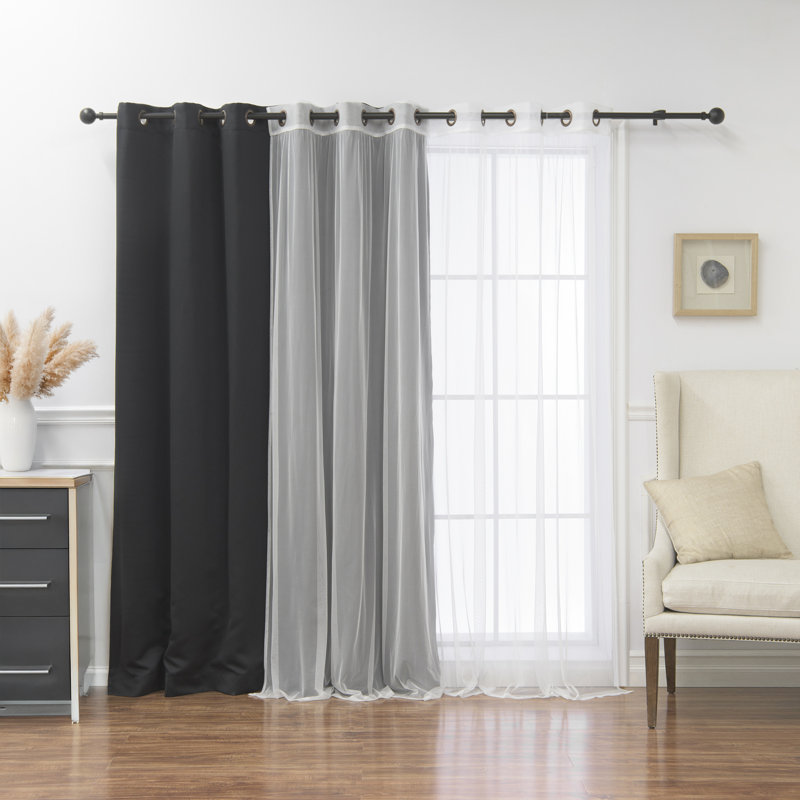 Granados Thermal Room Darkening Sheer and Solid Curtain, Black, 80" W x 84" L