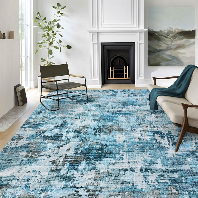 Abstract Machine Washable Rug with Rubber Backing for Living Room Modern Non-Slip Dining Room Rug Easy-Cleaning Colorful Floor Carpet for Bedroom Hallway Kitchen