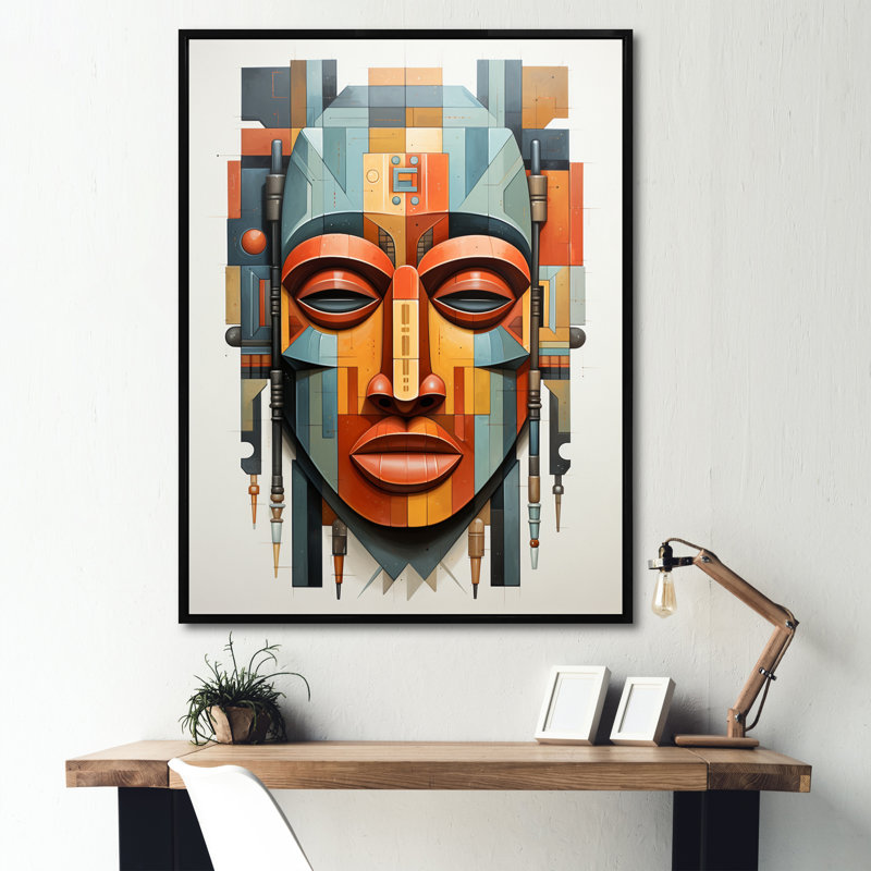 Everlynn Masque tribal africain Kente I, Cadre flottant noir, H 20 po x l 12 po x P 1 po
