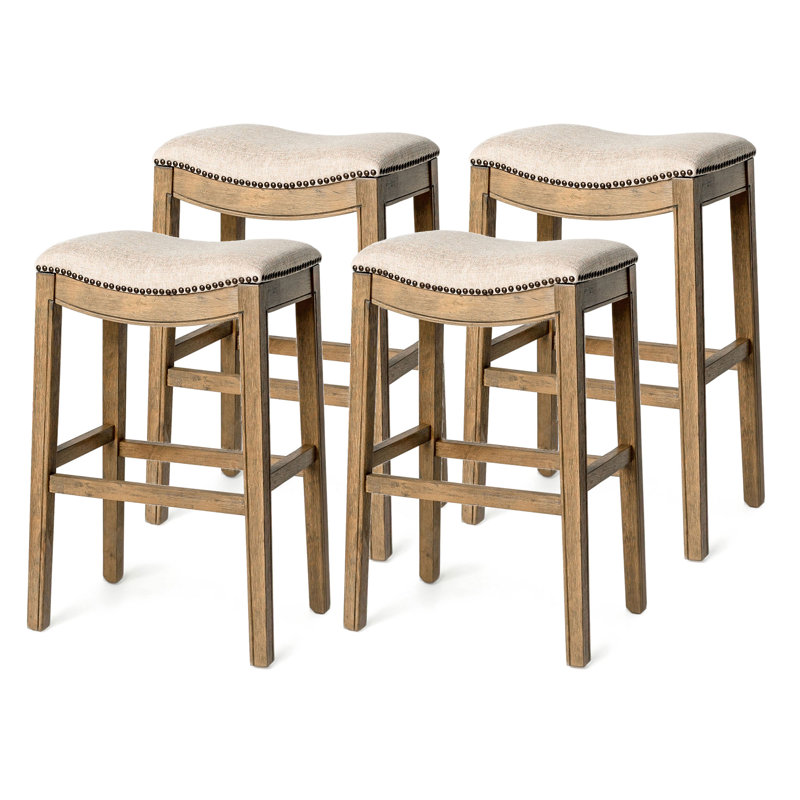 Adrien Saddle-Style Backless Bar Stool in Gray Wirebrush Finish