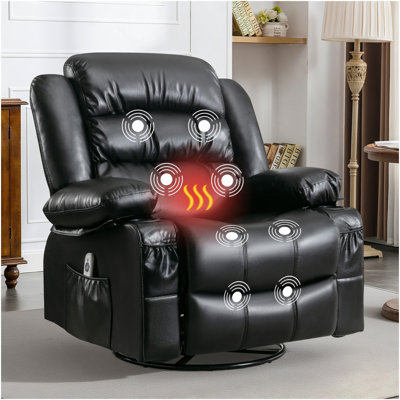 Fauteuil inclinable de massage à bascule pivotant avec massage par vibration et chaleur Chaises longues ergonomiques pour salon avec fonction berçante et poche latérale 2 porte-gobelets Port de charge USB