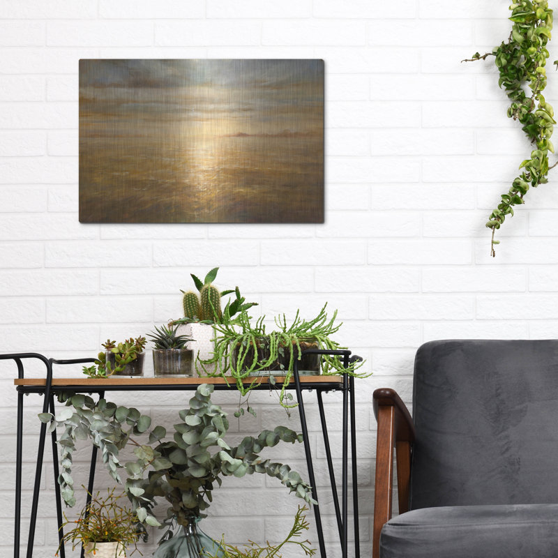 Art mural luxueux «Serene Sea 1 Gold» par Danhui Nai, H 12 po x l 16 po