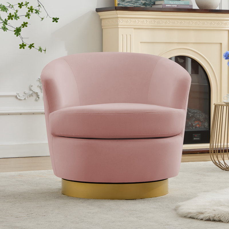 Fauteuil demi-tonneau pivotant en velours Janien, Velours rose