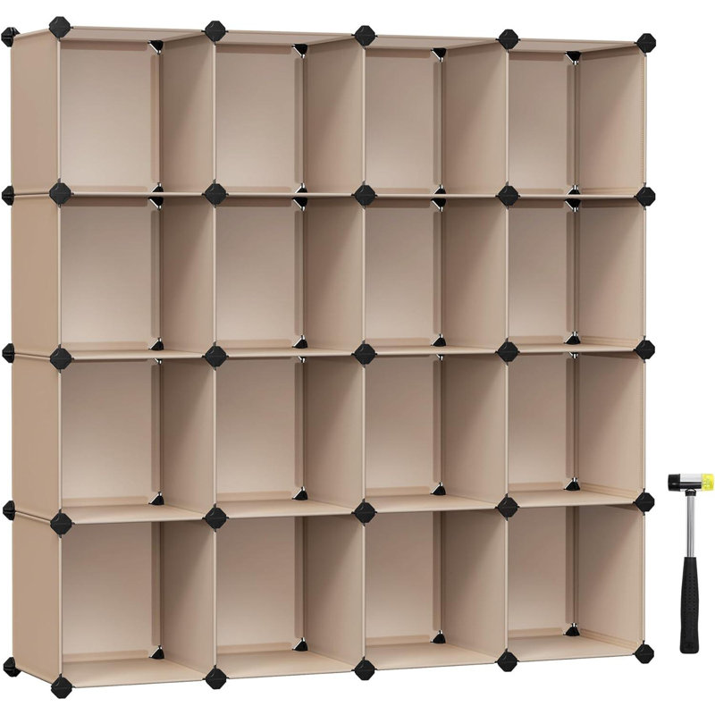 Rebrilliant Set of 16 Plastic Cubes, Book Shelf, Closet Organizers and Storage, Camel Brown, Camel Brown