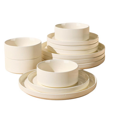 Didadi 12 Pieces Porcelain Lightweight Plates And Bowls Sets, Ceramic Dinnerware Sets For 4, Scratch Resistant Dish Set, Oven & Microwave & Dishwasher Safe, Beige