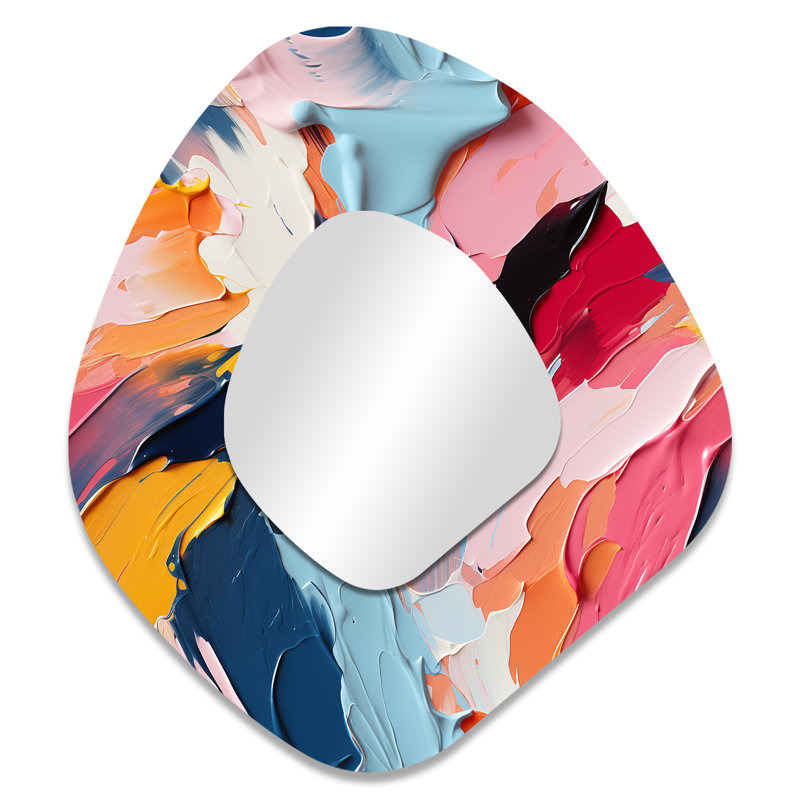 «Colorful Paint Swirl Bliss» - miroir mural décoratif à forme unique abstraite, miroir à forme libre moderne, impression d'art en métal