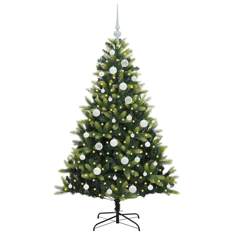 Artificial Hinged Christmas Tree 150 LEDs Green, 4.92' H, White
