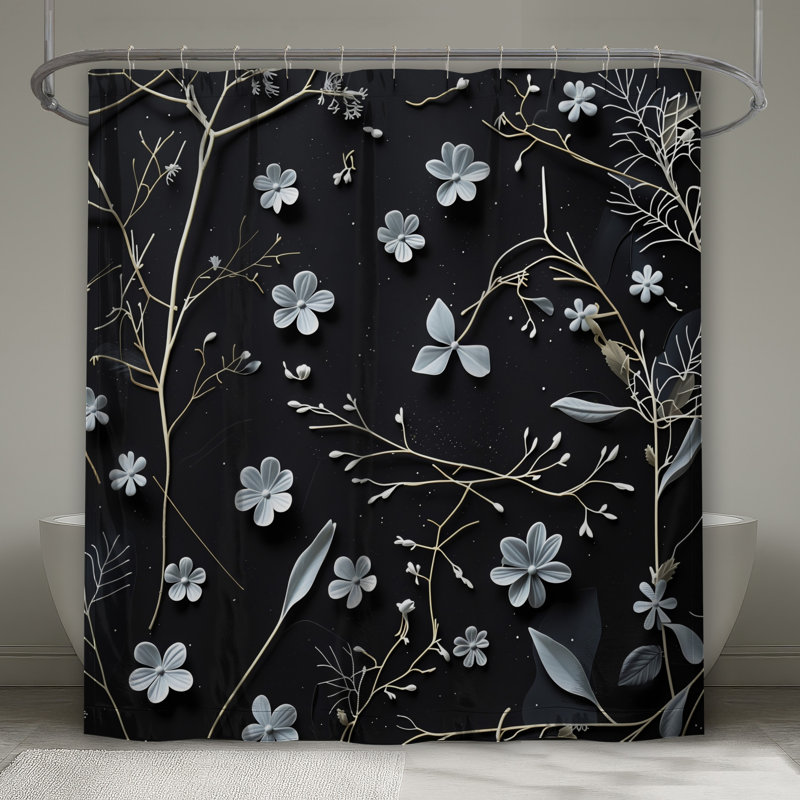 Rideau de douche floral - décor de salle de bain nature minimaliste, L 70 po x H 93 po