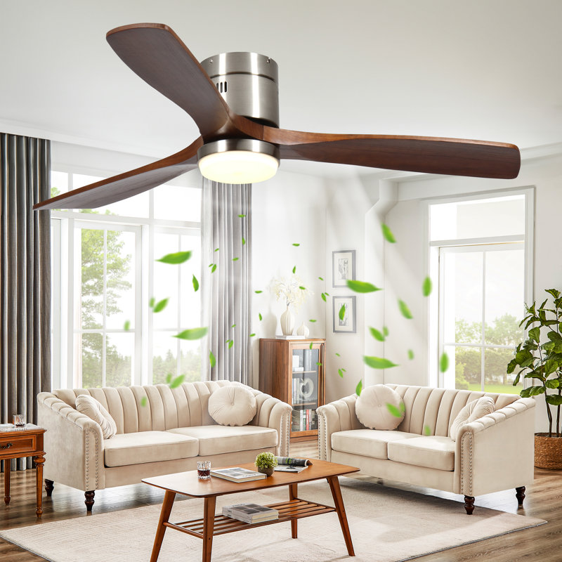 52 In. 3 - Blade Wood Indoor Ceiling Fan with Light and Remote, Dimmable, Reversible DC Motor, Memory Function, Silver, Brown