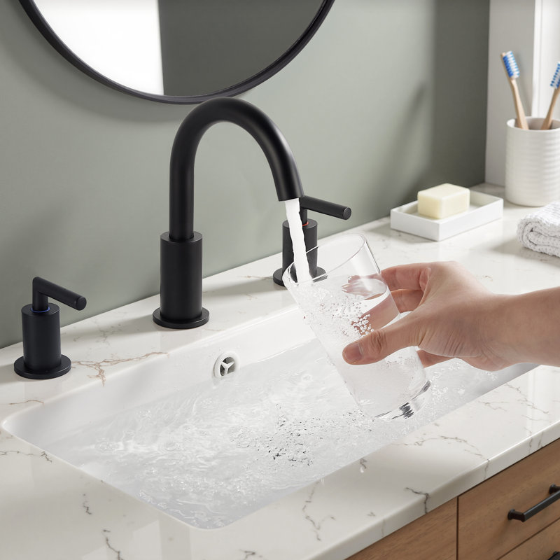 Robinet de salle de bain à 2 poignées avec drain, Noir mat