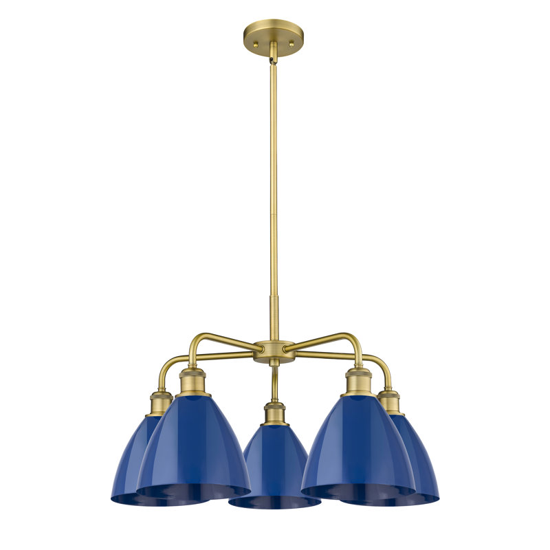 Lustre en dôme à 5 lumières Trickett, Bleu, Laiton brossé