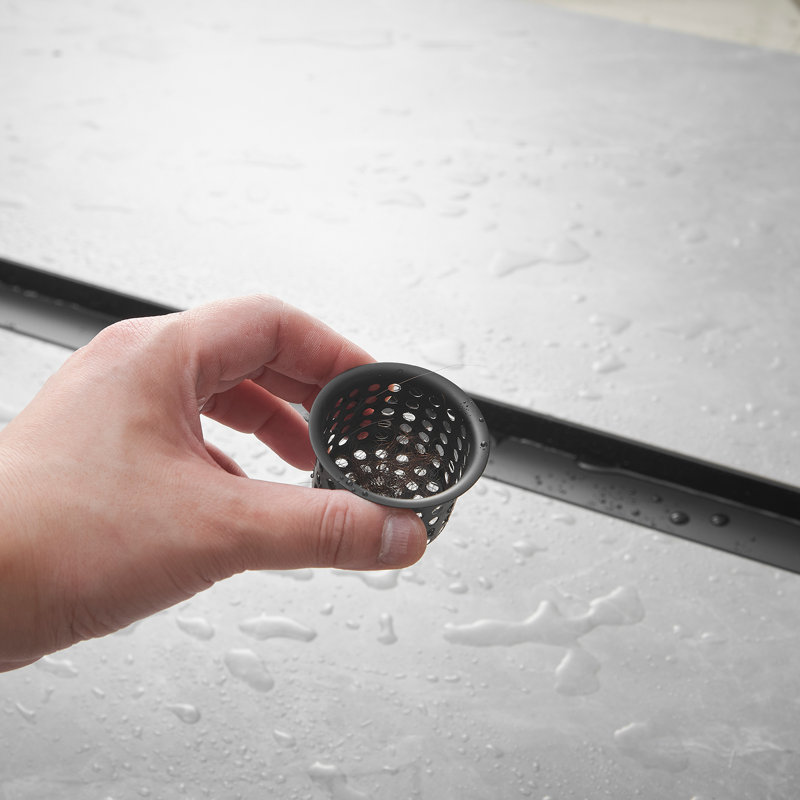 32'' Matte Black Stainless Steel Linear Shower Drain with Slot Pattern Cover