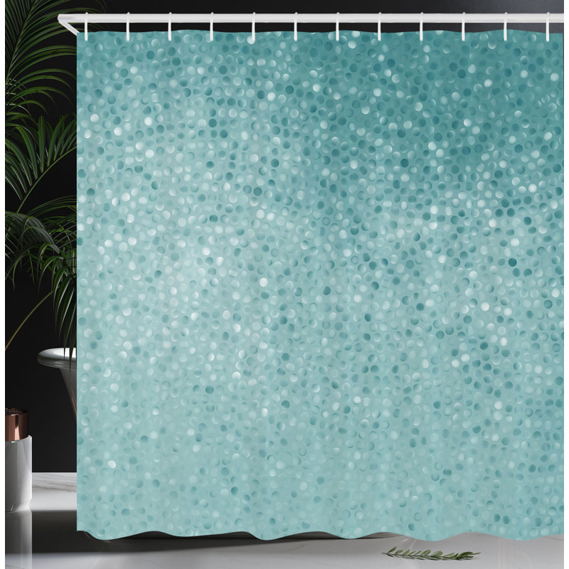 Mint Green Geometric Dot Print Fabric Shower Curtain