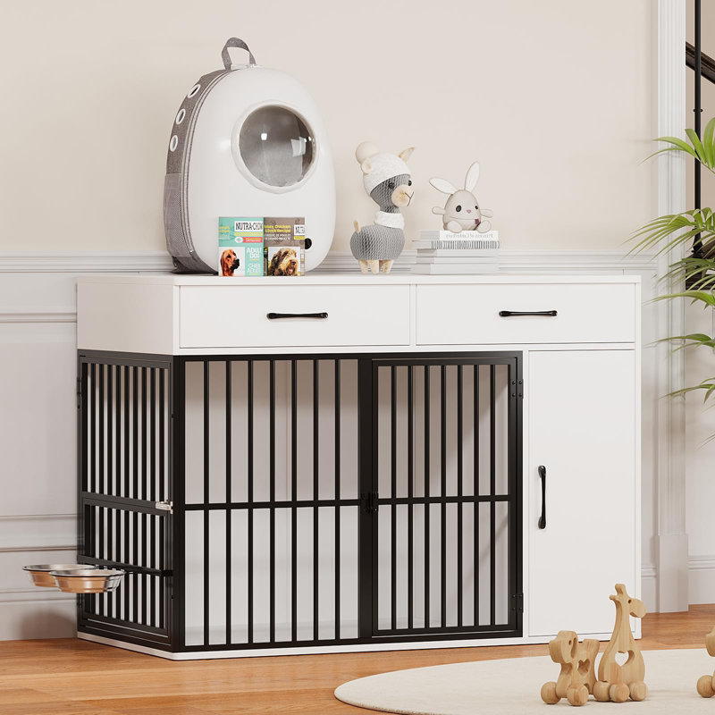 Manufactured Wood Dog House with 2 Doors, White, 218.44 cm H x 304.8 cm W x 152.4 cm D