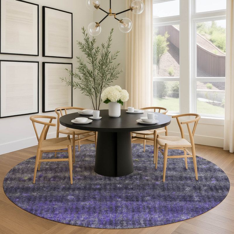 Machine Washable Indoor/Outdoor Matteson ACN2316 Stripes Rug, Round 8'