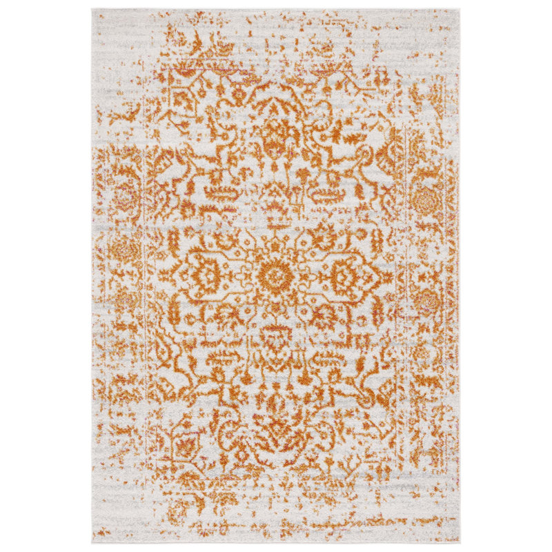 Felty Oriental Cream/Orange Area Rug, Runner 2'3" x 8'