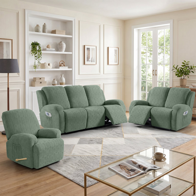 Housse pour canapé en jacquard doux à 1, 2 ou 3 sièges avec housse de canapé extensible, protecteur de meuble lavable à la machine avec poches latérales