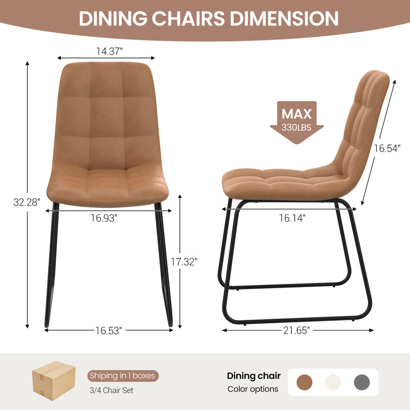 Chaises de salle à manger avec siège en similicuir et base en métal noir, ensemble de 4 chaises rembourrées, Brun