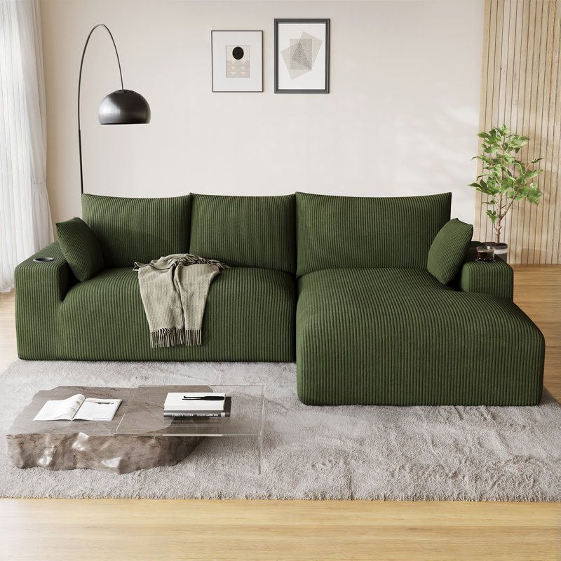 Canapé modulaire surdimensionné en velours côtelé avec méridienne profonde Adame Adame, Face à la droite, Vert