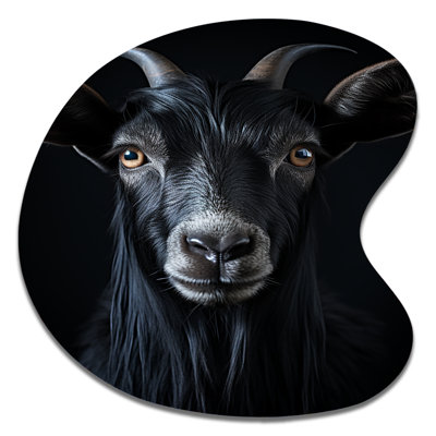 Black And White Goat Portrait - Goat Drop Shape Irregular Metal Wall Decor