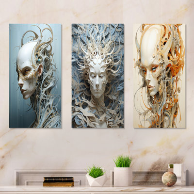 Mythical Alien Creature Painting - Aliens Canvas Art Print Set Of 3