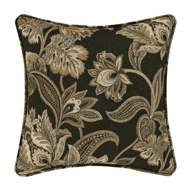 Montecito Black and Beige Floral Square Throw Pillow