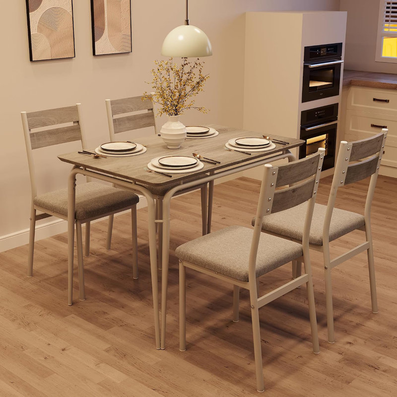Ensemble table et chaises de salle à manger pour 4 personnes, table de cuisine en bois avec chaises rembourrées