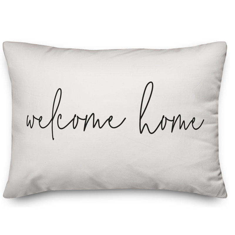  Welcome Home Thin Indoor/Outdoor Lumbar Pillow, Off White/Black