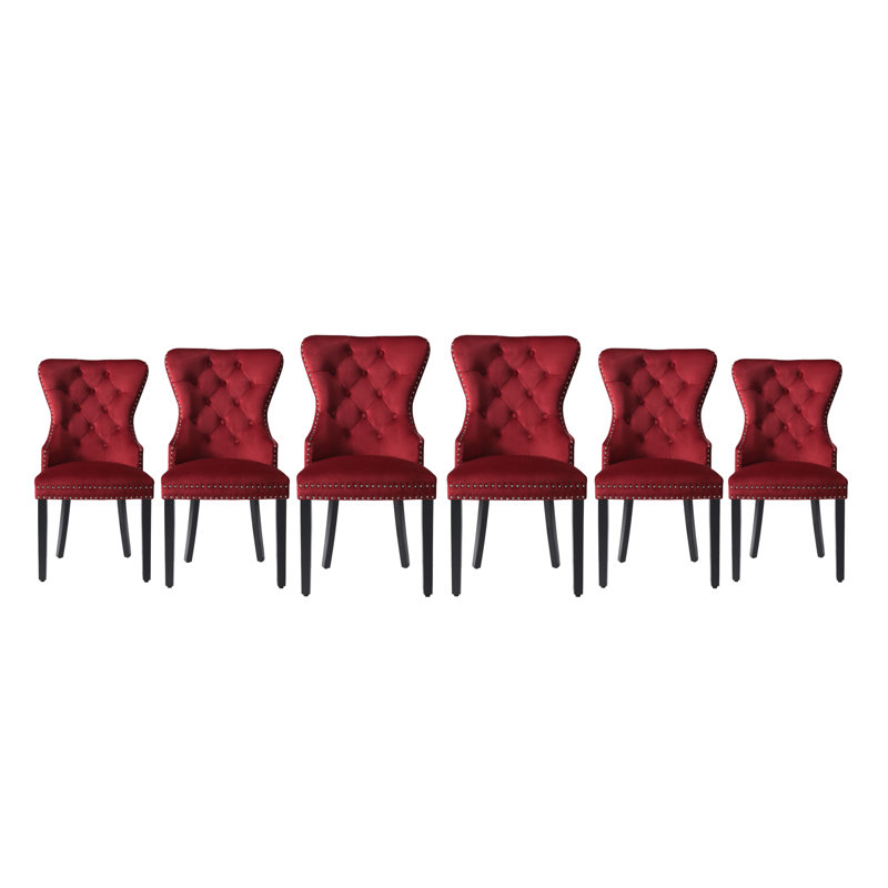 Tufted Velvet Side Chair (Set Of 6), Red