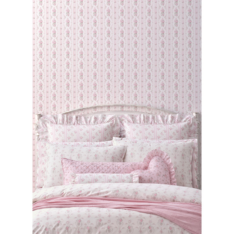 Papier peint à rayures et à fleurs Dreamy Days Parfait, Rose, L 20,5 po x L 246 po, Peler et coller