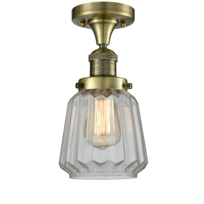 Plafonnier semi-encastré cylindrique simple à 1 lumière 6,25 po Arbogast, Laiton antique, Ampoule DEL rétro de 3,5 watts