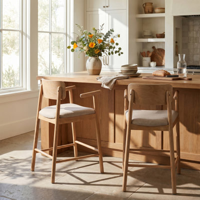 Chaise de bar en bois d'hévéa à hauteur de comptoir Alaya Minimalist