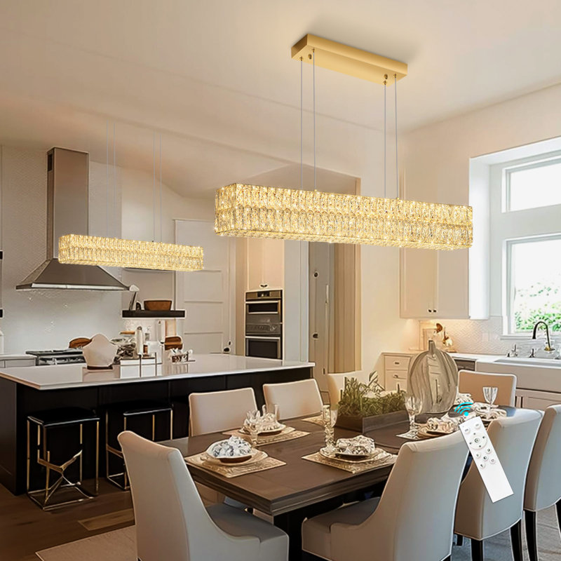 Glam Modern Rectangular Crystal Chandelier, Gold