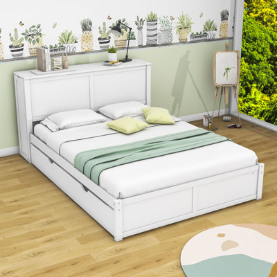 Lit plateforme simple avec tablettes et lit gigogne Deuno