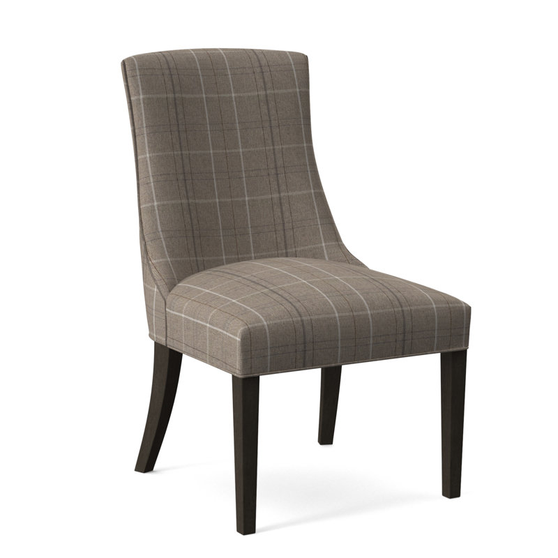 Tuxedo Slipper Dining Chair, Taupe Plaid; 0126-73, Brass Finish
