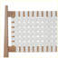 Lit moderne avec dossier en cuir blanc tissé, structure en bois naturel