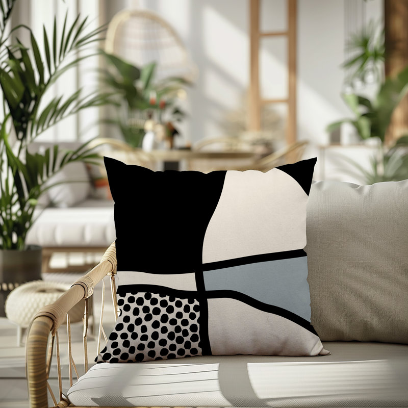 Oreiller carré réversible intérieur / extérieur Vie Abstract, H 19 po x l 19 po, Gris