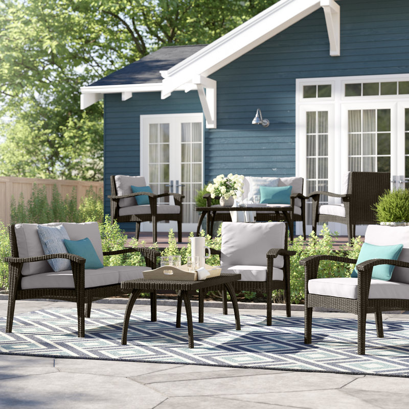 Aaliah 8 - Person Patio Conversation Set with Cushions, Gray Frame/Gray Cushion
