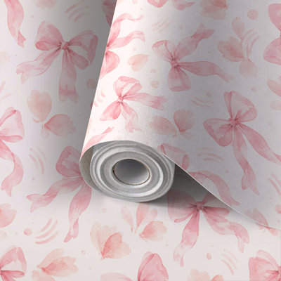 Papier adhésif pour papier peint adhésif à motif de rubans roses, auto-adhésif et amovible 24 po x 118 po (60 x 300 cm)